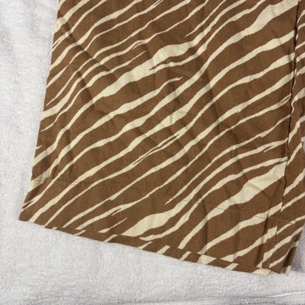 A New Day Wide Leg Linen Pants Women XS Brown Zebra Print Drawstring Comfortcore